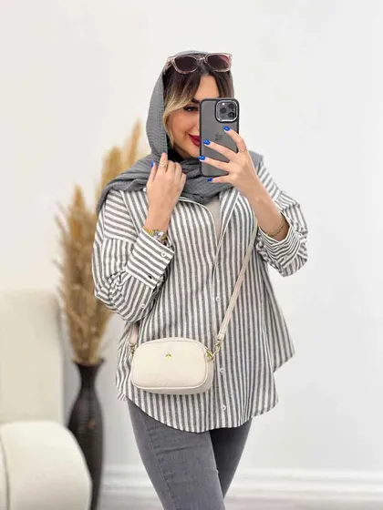مانتو راه راه آستین سه دکمه