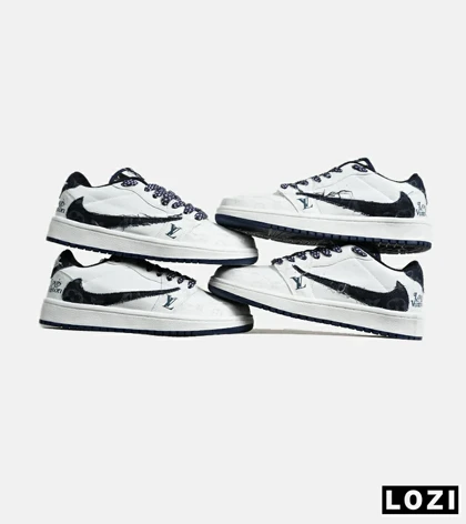 کفش کتانی مردانه و زنانه سفید سرمه ای NIKE LOUIS VUITTON x travis scott مدل 7015