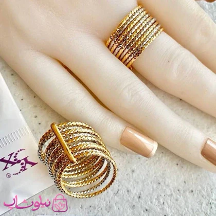 انگشتر زنانه YSX مدل 9 لاین متصل دورنگ طلایی نقره ای کد 3591
