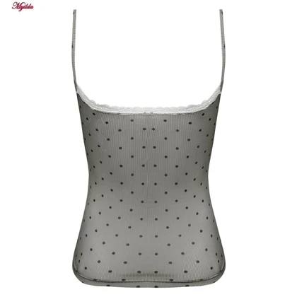 کراپ تاپ زنانه مدل پددار خال‌خالی رنگ طوسی ماییلدا کد 5301-6853