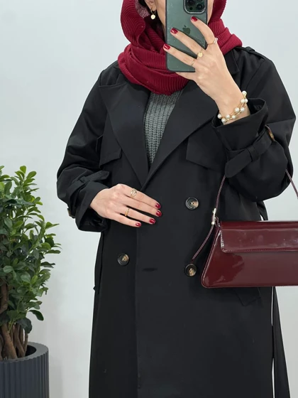 بارانی بلند آستردار آذین