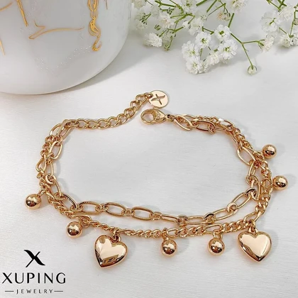 دستبند دولاین طرح قلب و گوی با روکش طلا ژوپینگ