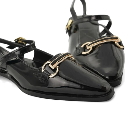 کفش کالج زنانه ورنی مدل Flat shoes - 0218 _ Black