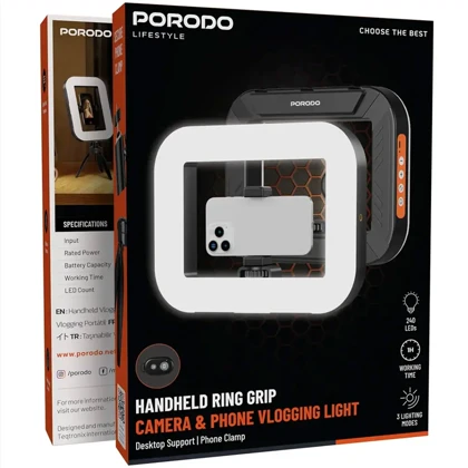 رینگ لایت ولاگینگ پورودو Porodo مدل PDLFST214BK با سه پایه