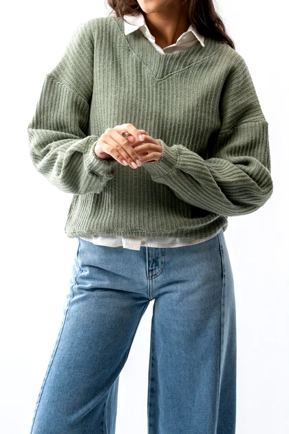 تیشرت آستین بلند بافت یقه هفت زنانه