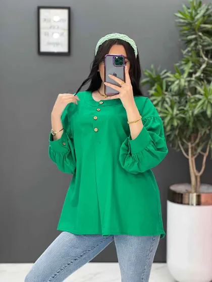 شومیز آستین پفی جلو دکمه
