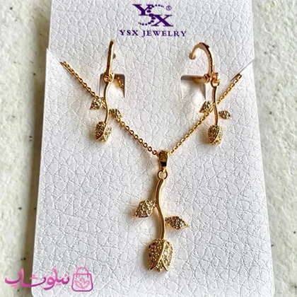 نیم ست زنانه ysx مدل گلهای واژگون طلایی رنگ کد 7991