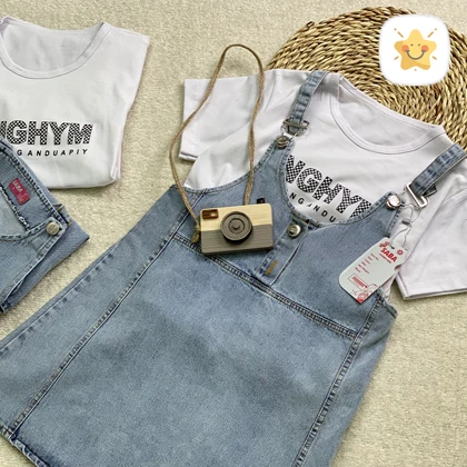 تیشرت و سارافون جین دخترانه 7 تا 10 سال