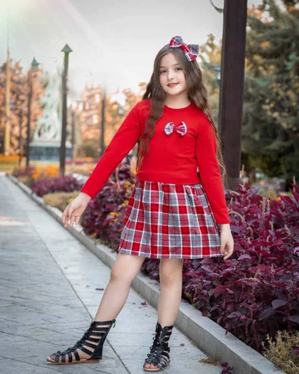 پیراهن وسارافون پشمی دخترانه یقه گرد