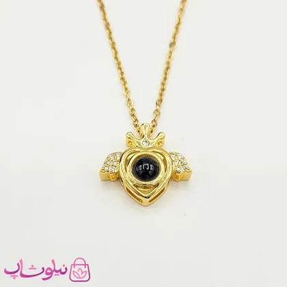 گردنبند دوستت دارم به صد زبان مدل قلب بالدار طلایی