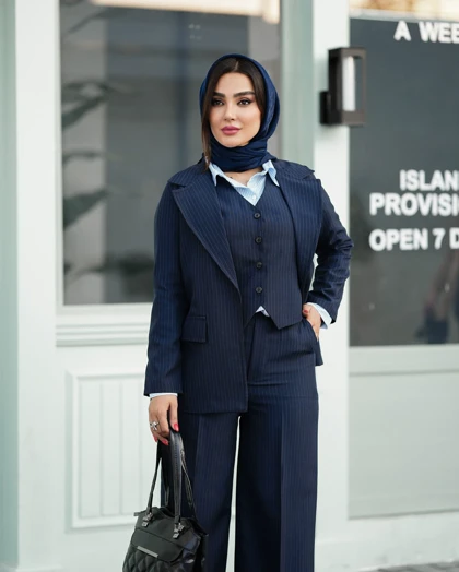 ست کت شلوار و جلیقه راه راه کلاسیک