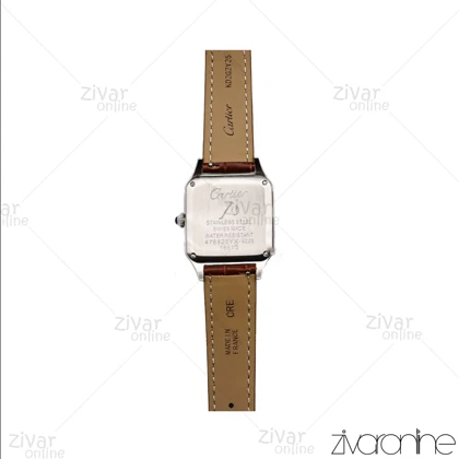 ساعت کارتیر زنانه مدل سانتوس دومونت قاب نقره ای بند چرم قهوه ای 106172