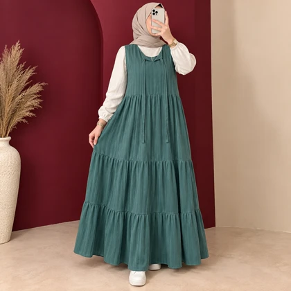 سارافون بلند زنانه نخ لینن چین‌دار کد 6070