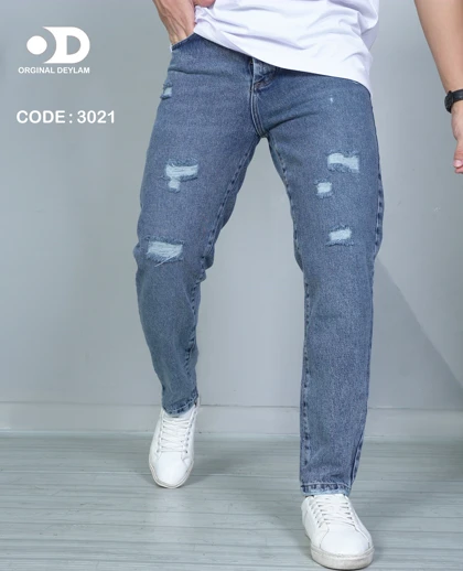 شلوار مام فیت آبی سنگشور پارچه ترک با زاپ زخمی خفن 2025