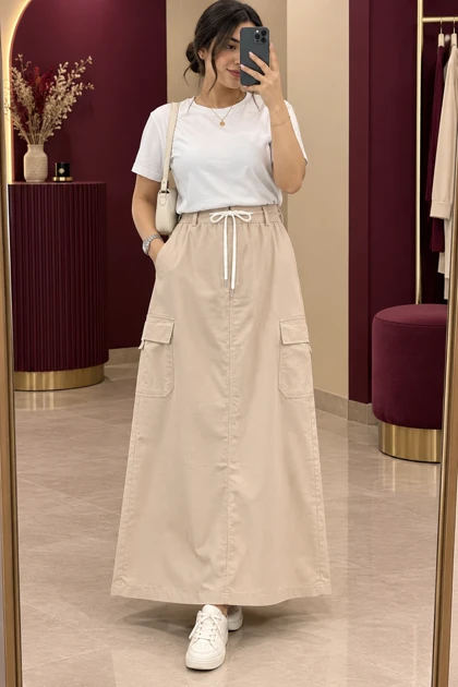 دامن کتان کارگو کژال کد 6020