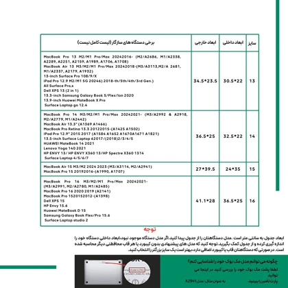 کیف و کاور لپ تاپ 13 اینچ، 14 اینچ، 16 اینچ پروین Perwin LC-31