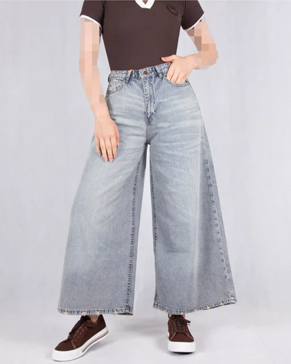 شلوار جین دخترونه کراپ فول بگ THREE JEANS 19001