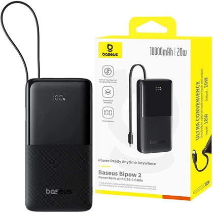 پاوربانک 10000 میلی‌آمپر USB و تایپ‌سی با کابل تایپ‌سی 20 وات بیسوس Baseus PPBD2-1W20 / P10077101113