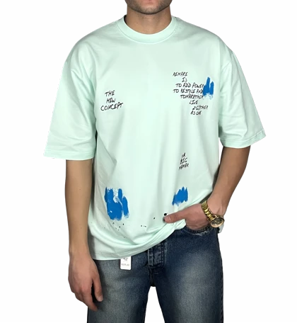تیشرت آستین کوتاه مردانه سبز پاستلی طرح دار گرافیکی