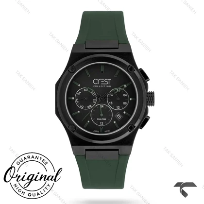 ساعت کرست مردانه 6351-3 صفحه مشکی بند سبز Crest-11052-G
