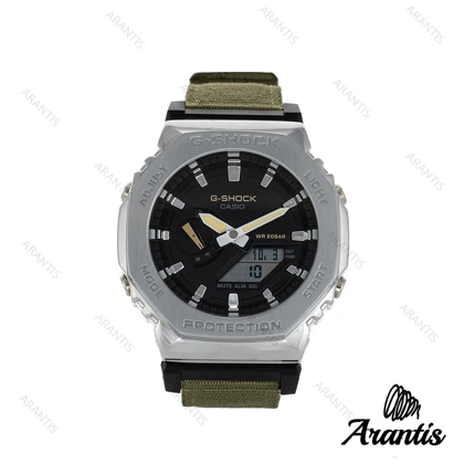 ساعت جی شاک GM2100H مردانه سیلور بند برزنت سبز m-1237