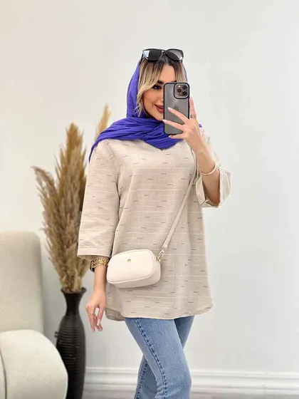مانتو لینن نچرال یقه دار