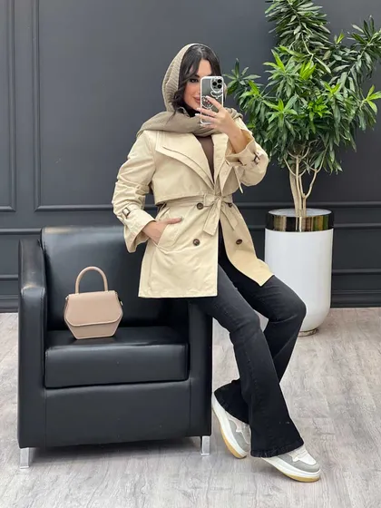 بارانی یقه دوبل ژیله دار