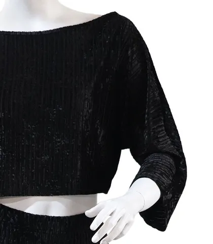 ست شلوار و کراپ Neev نیو مخمل راه راه کد Meissa 4609 مشکی Black