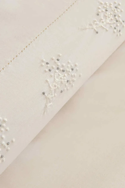سرویس روتختی دو نفره Karaca Home مدل White Coll Rayas گلدوزی‌دار پنبه‌ای - سفید