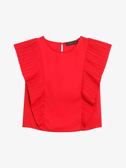 بلوز زنانه مجلسی یقه گرد کرپ حریر پلیسه ای چکاوک