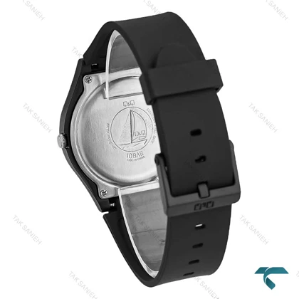 کیو کیو مردانه دو تقویمه صفحه سفید بند مشکی رابر QQ-7768-G