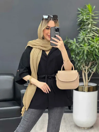 مانتو لینن دکمه مخفی دو جیب