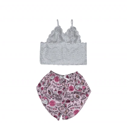 ست نیم‌تنه گیپور و شلوارک مدل 154