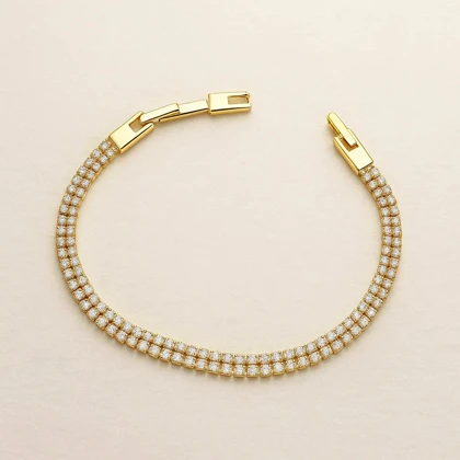 دستبند نگین‌دار دو ردیفه ژوپینگ زنانه طلایی ضد حساسیت