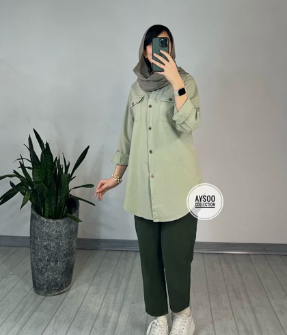 مانتو مداد رنگی پسته (ایراددار)