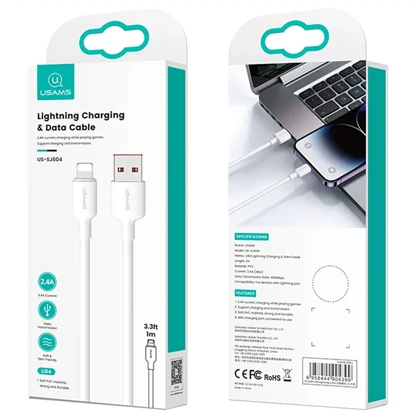 کابل لایتنینگ یوسامز USAMS مدل US-SJ606 U84 جریان 2.4 آمپر 3 متر