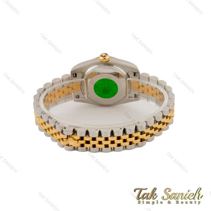 ساعت رولکس زنانه دورنگ طلایی صفحه قرمز ایندکس رومی Rolex-5107-M-L