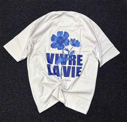 تیشرت لش پشت چاپ سفید طرح ویور لا وی - زندگی را زیبا زندگی کن