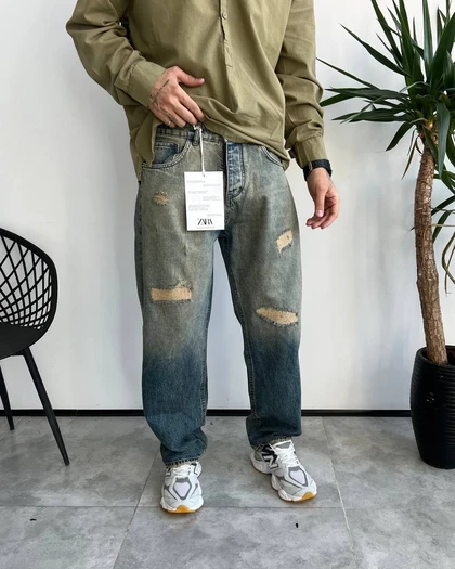 شلوار بگ کثیفشور زاپ‌دار ZARA