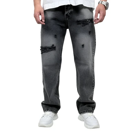 شلوار جین بگ مردانه طوسی مدل زاپ