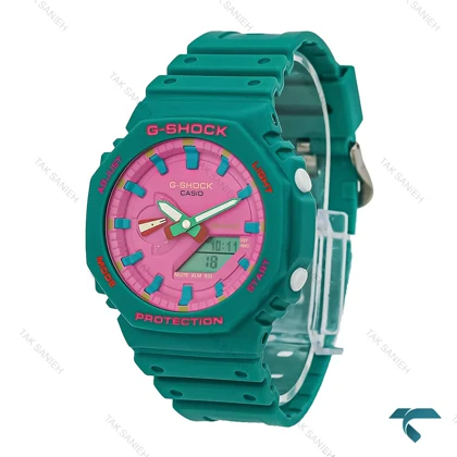 ساعت کاسیو جیشاک GA-2100 مردانه سبز صورتی Casio-7328-G