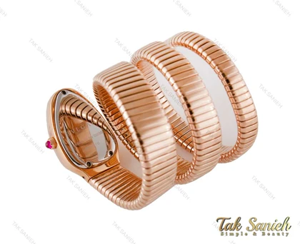 ساعت بولگاری ماری زنانه رزگلد نگین‌دار صفحه مشکی Bvlgari-4023-L