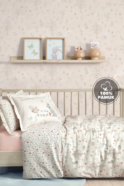 سرویس روتختی کودک Yataş Mini مدل Wonderland پنبه‌ای - کرم
