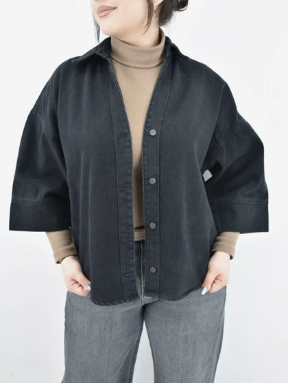 شومیز جین آستین سه ربع دخترانه ذغالی