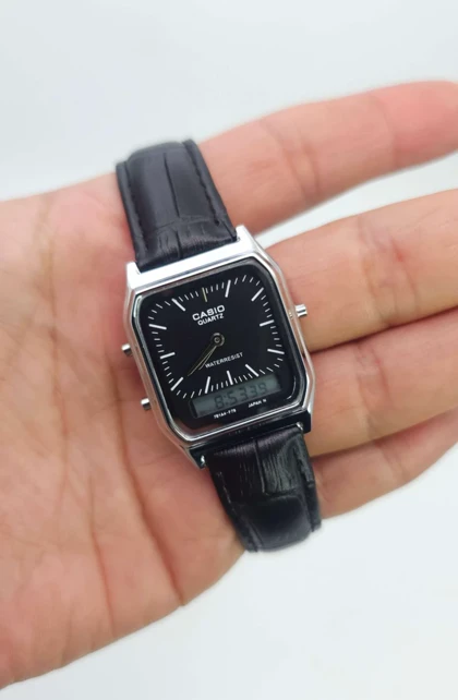 ساعت مچی مردانه کاسیو Casio دوزمانه با بند چرم و بسیار باکیفیت