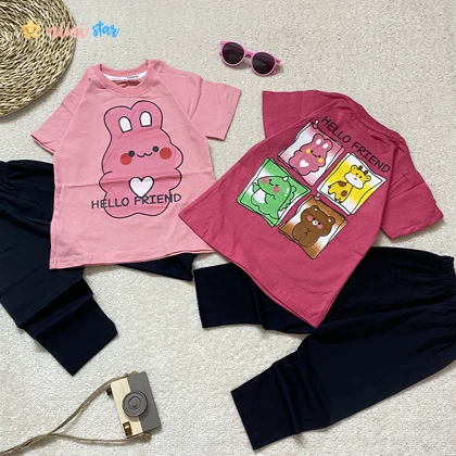 تیشرت ساپورت دخترانه HELLO FRIEND پنبه 1 تا 4 سال