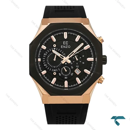 ساعت مردانه انزو EC-3120 سه موتوره کرنوگراف رزگلد بند رابر مشکی Enzo-8798-G