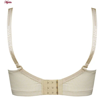 ست شورت و سوتین زنانه فنردار چهارخانه مدل بند متحرک کرم پدلی کد 5131-P130