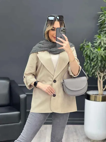 مانتو لینن دو دکمه جیب نما