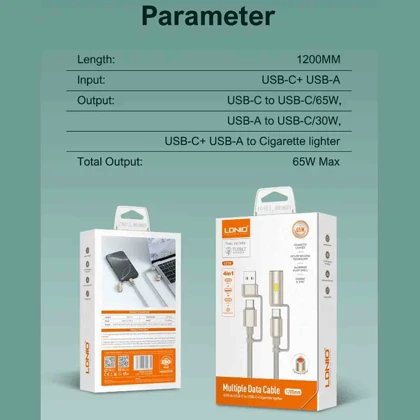 کابل چندسر تایپ سی فندک دار الدنیو مدل Lc18 توان 65 وات 1.2 متر